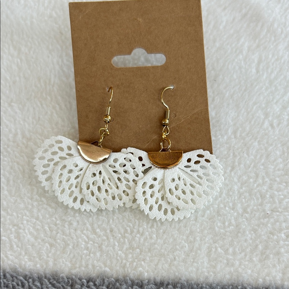 Elegant White and Gold Lace Earrings